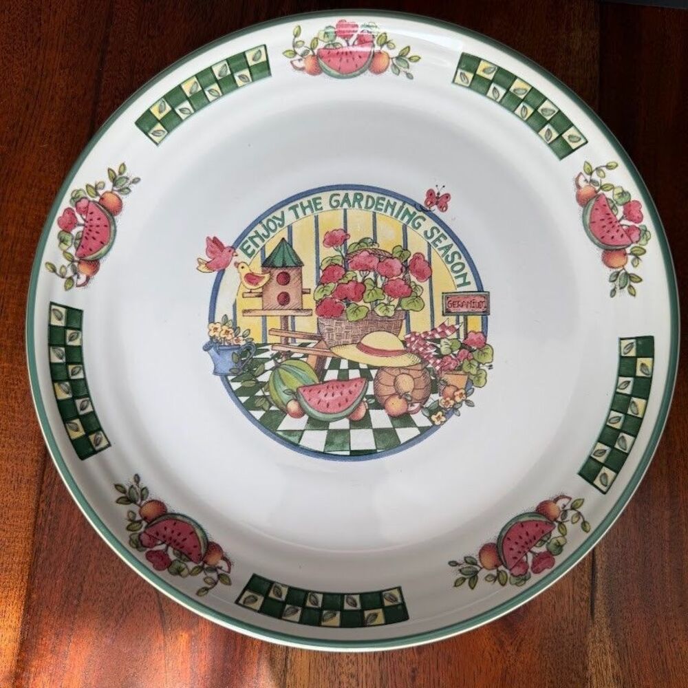 Vintage International Tableworks Stoneware Gardening Season 11 Inch Dinner Plate